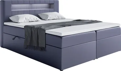 Produktbild von MEBLINI Boxspringbett mit Bettkasten - Bett mit LED Kopfteil - Gepolstert Doppelbett mit Matratze und Topper - Polsterbett mit Stauraum - Stauraumbett - ASPIN - 180x200 - H4/Dunkelgrau Kunstleder