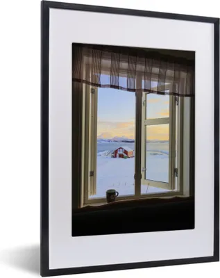 Produktbild von MuchoWow® MuchoWow® Gerahmtes Poster Blick auf eine verschneite Landschaft 30x40 cm - Poster mit zchwarzem Bilderrahmen - Wandposter Schlafzimmer