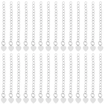 50er-Pack Kettenverlängerungen mit Herz-Anhänger, 55 mm, Silber, Edelstahl