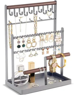 Produktbild von Schmuckständer mit 15 Haken und 40 Löchern, Grau