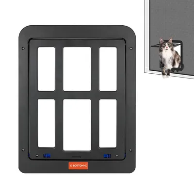 Produktbild von Katzenklappe für Fliegengitter – Magnetverschluss, doppelseitig schwingend, für Katzen und kleine Hunde, einfache DIY-Installation, schwarz