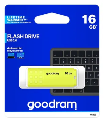 Obrázek produktu pro Goodram UME2, 16 GB, USB Typ-A, 2.0, 20 MB/s, Čepice, Žlutá