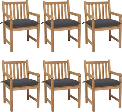 Produktbild von Gartenstühle 6 Stk. mit Anthrazit Kissen Massivholz Teak
