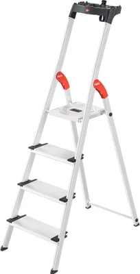 Image de Échelle double de sécurité en aluminium Hailo L80 ComfortLine - échelle pliante avec 4 marches XXL et tablette de rangement - hauteur de travail jusqu'à 285 cm - poids 4,4 kg - argent