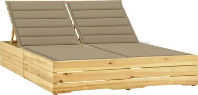 Produktbild von Doppel-Sonnenliege mit Beigen Auflagen Kiefer Imprägniert