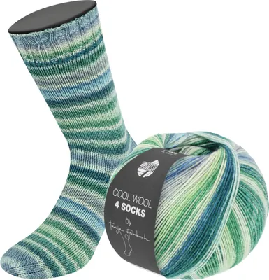 Immagine prodotto di Lana Grossa COOL WOOL 4 SOCKS Stampa 100 g di lana a 4 strati di Tanja Steinbach 420 m colore 7754 - grigio chiaro/verde/ petrolio chiaro/scuro/verde nero/grigio