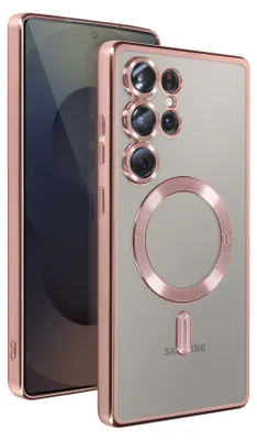Image de Avizar, coque en silicone MagSafe pour Samsung S25 Ultra avec bordure chromée, rose champagne