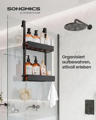 Produktbild von SONGMICS Duschablage ohne Bohren 1er Set, Rostfreies Badregal Hängend, Bad Aufbewahrung, 31,5 x 15,5 x 56 cm, Schwarz
