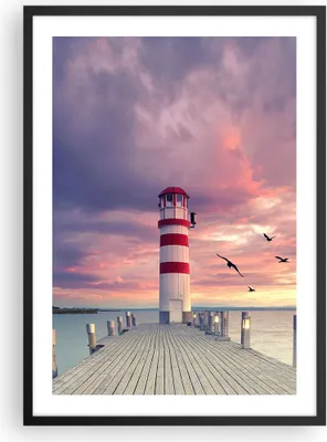 Produktbild von Gerahmtes Poster - Schwarzer Rahmen - Laterne Meer Küste - 50x70 cm - Wand Bild - Wanddeko - Wandbilder - Kunstposter - Wandposter - Bilderrahmen - Bilder - Kunstdruck - P2BPA50x70-4978