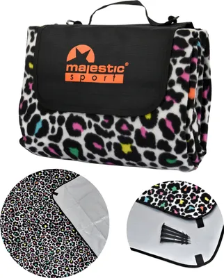 Produktbild von Majestic Sport Picknickdecke XXL 200x200 cm, wärmeisoliert mit wasserdichter Unterseite mit Tragegriff Faltbare Stranddecke, campingdecke, Leo.