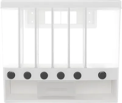 Immagine prodotto di Dispenser per riso - Contenitore per cereali da 10 l - 6 scomparti - Dosaggio con un solo pulsante - Coperchio ermetico - Divisori rimovibili - Montaggio a parete o su piano di lavoro - Bianco