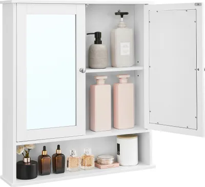 Produktbild von VASAGLE Spiegelschrank, Badschrank, 2 Spiegeltüren, offenes Fach, Weiß