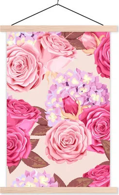 Produktbild von MuchoWow® Textilposter Rosen - Natur - Blumen 60x90 cm mit holzfarbenen Rahmen - Textil
