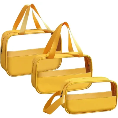 Produktbild von Kosmetiktasche Transparent 3 Stück Wasserdicht PVC Kulturbeutel Damen Make-up Reise Set Gelb