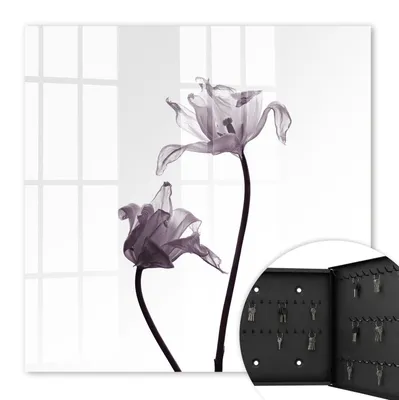 Produktbild von Metall Schlüsselkasten 30 x 30 cm - schwarzer Schlüsselschrank zur Wandmontage - wandhängende Schlüsselbox mit Tür - rechts öffnend - Schlüsselaufbewahrung für Flur - Büro - Arbeitszimmer - Werkstatt - Garage - Minimalistische Blumen