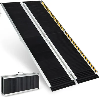 Zdjęcie produktu dla Rampa dla wózków inwalidzkich 183 x 74 cm Przenośna i antypoślizgowa składana rampa o obciążeniu do 272 kg, aluminium