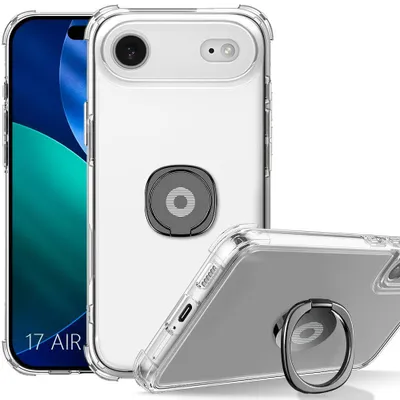 Image de Coque pour iPhone Air, Protection Silicone Antichoc Slim Transparent avec Support Noir