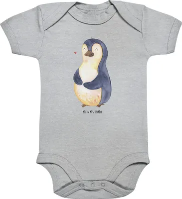 Produktbild von Mr. & Mrs. Panda overall baby Pinguin Diät 3. - 6. Monat - Heather Grey - Geschenk, Kurzarmbody, Strampler, Bierbauch, Babybody, Einteiler, Abnehmen, Motivation