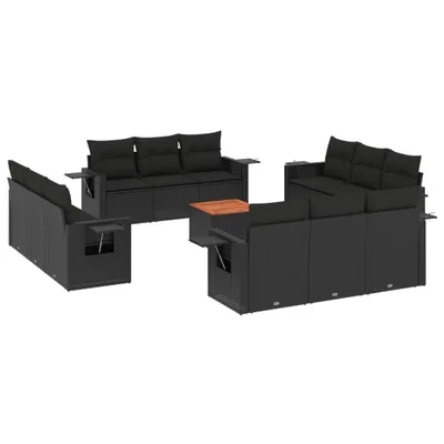 Produktbild von vidaXL 13-tlg. Garten-Sofagarnitur mit Kissen Schwarz Poly Rattan