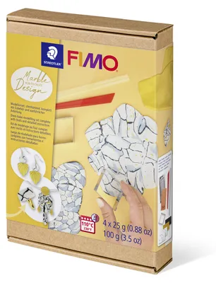 Produktbild von STAEDTLER FIMO 8025 ofenhärtende Modelliermasse, How-to-create-Set "Marmor-Design" 4 Halbblöcken je 25g