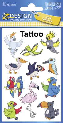 Produktbild von ZDesign KIDS Kinder-Tattoos "Exotische Vögel" bunt 1 Blatt à 11 Tattoos