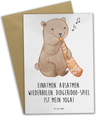 Produktbild von Mr. & Mrs. Panda Klappkarte Didgeridoo Yoga - Weiß - Geschenk, Australien, Grußkarten, Glückwunschkarte, traditionell, Atemtechnik, Musikinstrument, osterkarten, tief