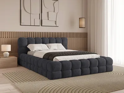 Produktbild von Chilly Möbel Design Bett Verona - Einzigartiges Polsterbett mit stabilem Metallrahmen, Bettkasten, Lattenrost und markantem Kopfteil 200x200 cm / Cord / Schwarz