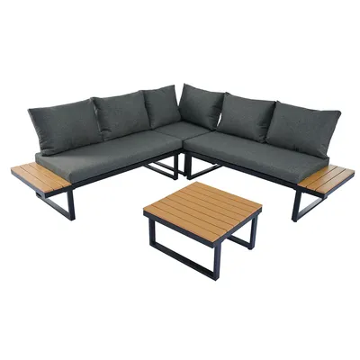 Produktbild von Gartenlounge Set mit verstellbarer Winkel-Liegefunktion und Couchtisch Lounge für Garten Grau+Schwarz