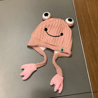Produktbild von Froschmütze häkeln Strickmütze mit großen Augen, Frosch Strickmütze, Winter Ohrenschutz Beanie Mützen, gestrickte Mützen für den Outdoor Herbst Winter, Damen Hüte, Rosa