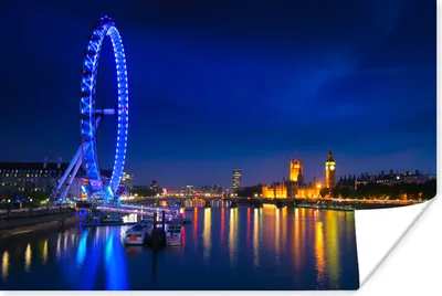 Produktbild von MuchoWow® Poster Bild eines blauen London Eye bei Nacht 180x120 cm - Fotoplakat