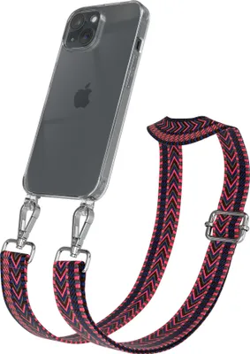 Produktbild von EAZY CASE Handykette - Verstellbarer Trageriemen kompatibel mit Apple iPhone 15, Handykordel mit transparenter Silikon-Hülle, Band in Rosa