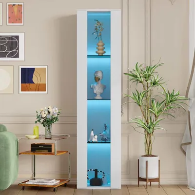 Produktbild von Moderne LED-Vitrine mit App-Steuerung, Acrylplatten und Glastrennwand, ideal zur Präsentation, in Schwarz, multifunktional, Maße: 40 x 29 x 170 cm