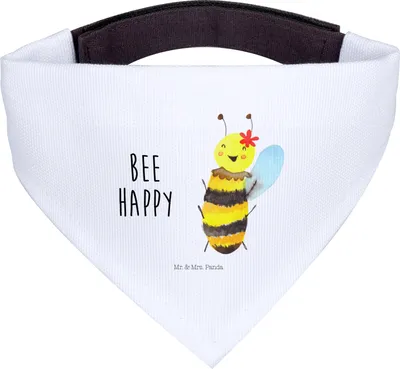Produktbild von Mr. & Mrs. Panda Hunde Halstuch Biene Happy - Weiß - Geschenk, Hund, Hundehalstuch, Tuch, Für