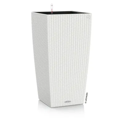 Produktbild von LECHUZA-Pflanzgefäß CUBICO Cottage 40 Weiß | Pflanzgefäß mit Bewässerungssystem | Flechtoptik | 39,5 x 39,5 x 75,5 cm | 15246