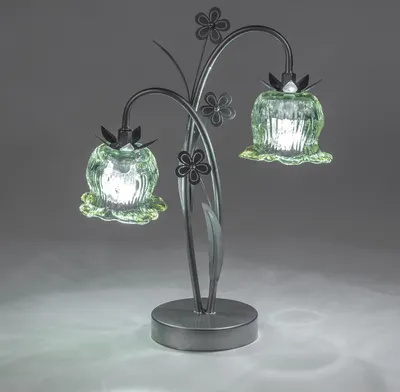 Produktbild von LED Lampe Blume mit 2 Blüten H. 36cm grün mit Timer Metall + Glas Formano F25