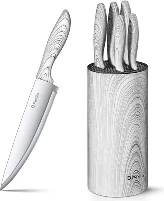 Image de Bloc à couteaux avec set de 6 pièces en acier inoxydable amovible facile à nettoyer Rangement de couteaux en plastique adapté à tous les couteaux de cuisine en blanc