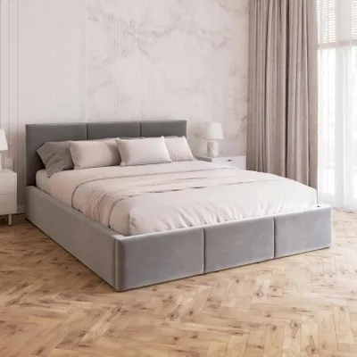 Produktbild von FDM Bett AMBER Trinity 180x200 cm Polsterbett mit Lattenrost aus Metall Bettkasten Stauraumbett Samt grau