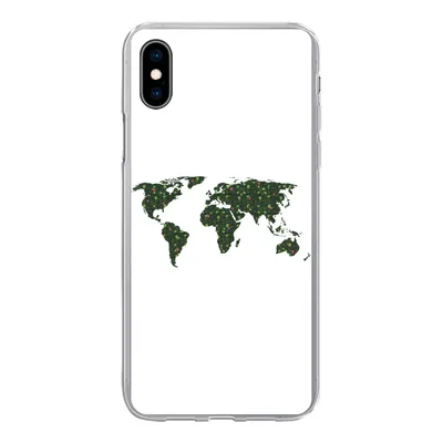 Produktbild von MuchoWow® Handyhülle Schutzhülle Hülle für iPhone Xs Weltkarte - Grün - Blätter Silikon Softcase Handy Hülle - Handytasche