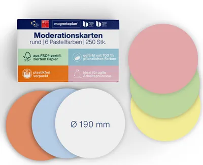 Produktbild von Magnetoplan Moderationskarten Sortiert Pastel rund 190mm 250St