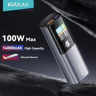 Zdjęcie produktu dla KUULAA KL-YD78 Powerbank 100W 14000mAh Zewnętrzna bateria z inteligentnym wyświetlaczem, 1 wejście i 2 wyjścia, szybkie ładowanie PD/QC/AFC/SCP, szary