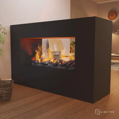 Produktbild von GLOW FIRE Elektrokamin 'Konsalik1000' | Wasserdampf Kamin mit OMC 1000 inkl. Holz in schwarz als Raumteiler | HxBxT: 100x160x50 cm