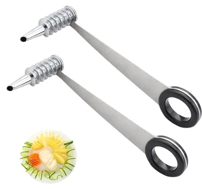 Produktbild von 2 Stück Spiralschneider Edelstahl für Gurken & Gemüse, handgeführtes Rollblumenmesser