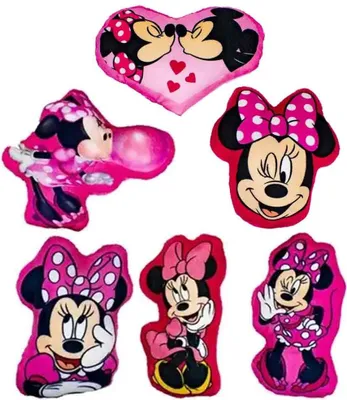Image de 5 coussins en peluche Minnie Mouse roses - environ 15 cm