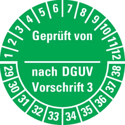 Produktbild von Dreifke® Prüfplakette  von-nach DGUV Vorschrift 3, 29-38, grün, Dokume...