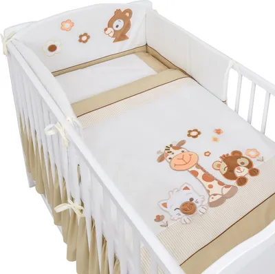 Produktbild von Baby-Delux Babybett Kinderbett Max 120×60 Weiß mit Matratze, Beißschienen  10-tlg. Bettwäsche Set Safari