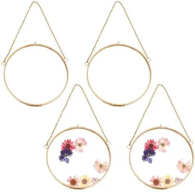 Productafbeelding van 4 Ronde Glazen Zweef Fotolijsten met Ketting - Muurdecoratie voor Kunst en Foto's