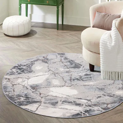 Produktbild von Mazovia Teppich Grau Rund Abstrakt, Marmor - Wohnzimmer, Schlafzimmer, Esszimmer, Büro, Kurzflor Rund - ® Zertifikat, Grau - 240 x 240 cm