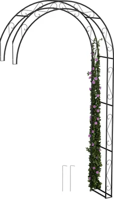 Produktbild von Relaxdays Rosenbogen Halbbogen, Metall, HxBxT: 245 x 130 x 36 cm, Rankbogen für Kletterpflanzen, Wandrosenbogen, schwarz
