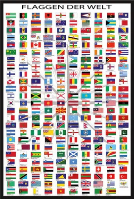 Image de Poster éducatif - Drapeaux du monde avec capitales - Poster Affiche - 61x91,5 cm cadre plastique noir