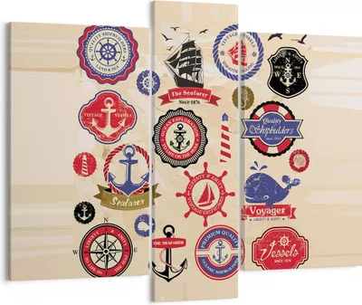 Produktbild von Bild auf Leinwand - Leinwandbild - Anker Fahne Abzeichen Boot - 95x80cm - Wand Bild - Wanddeko - Leinwanddruck - Bilder - Kunstdruck - Wanddekoration - Leinwand bilder - Wandkunst - CB95x80-2780
